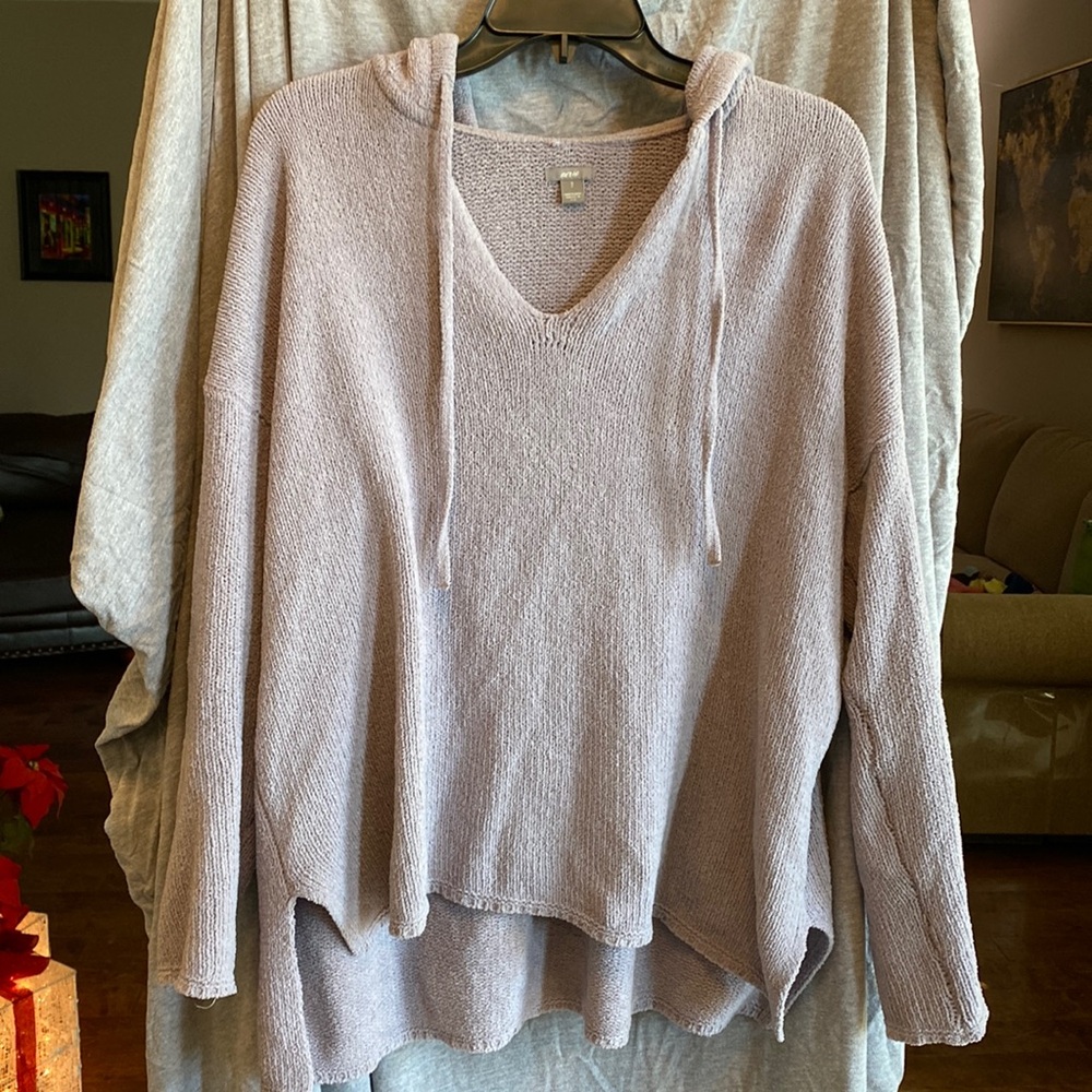 AERIE Chenille Soft Oversized Pullover Hooded Sweater light purple C6